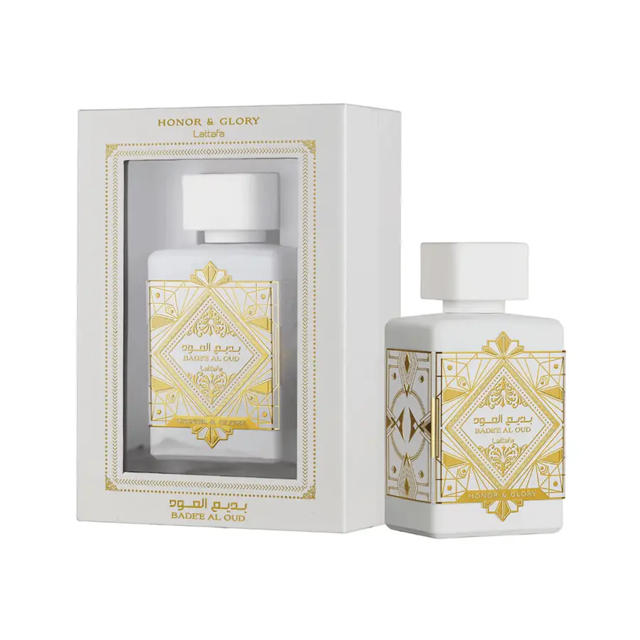Caja de Lattafa Bade'e Al Oud Honor & Glory, 100 ml